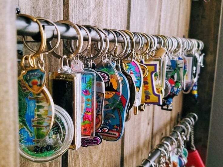 Key rings and souvenir accessories for motorcycle, car and house keys.