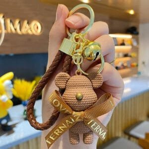 keyrings for elegant style brown teddy bear with ribbon
