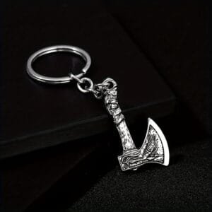 Metal keyrings, Viking axe pendant with Nordic rune symbol