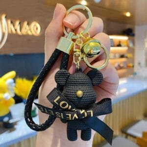 Black teddy bear keyring with „Love is Eternal“