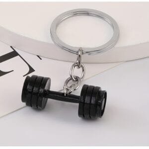 Dumbbell keyring - miniature dumbbell with weight for gym enthusiasts.