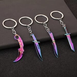 Game-themed keyrings - metal knife with 4 designs