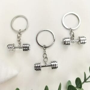 Sports keyrings - silver dumbbell keyring