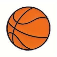 Round orange basketball with black textured lines enamel pin pin sports merchandise