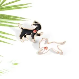 Black and white running kittens with red ladybirds on the back Enamel pin set for pin cat lovers