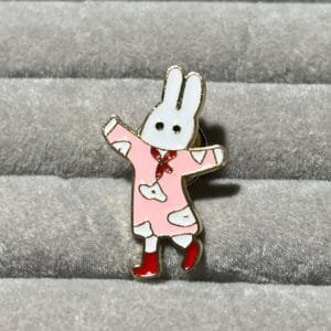 White rabbit pink dress red shoes enamel pin Miffy style character