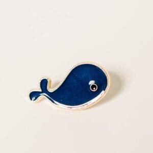 Rich blue whale golden outline ocean animal enamel pin minimalist design