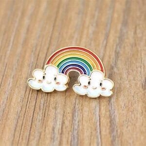 Colourful rainbow smiling white clouds enamel pin pin positivity
