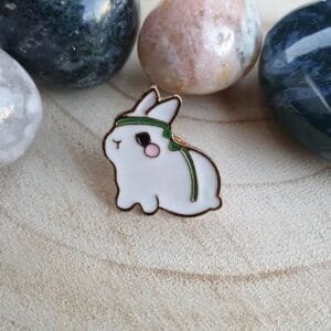 White rabbit ninja green headband martial arts enamel pin pin unique design