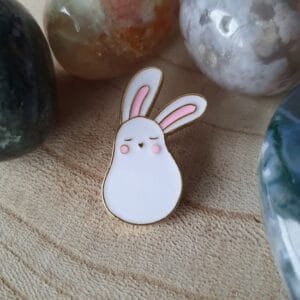 White rabbit pink cheeks long ears enamel pin pin minimalist design