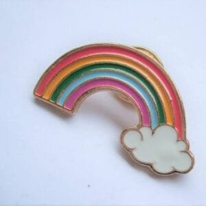 Rainbow colours pink orange green blue purple white cloud enamel pin