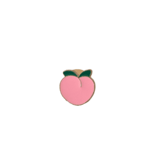 Peach fruit pink green leaves minimalist design enamel pin