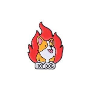 corgi dog flame hot dog inscription meme funny enamel pin humour pin