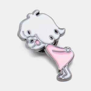 Anime girl white puffy hair pink dress soft colour enamel pin art pin