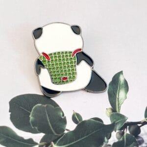 Panda dog green bag backpack red detail travel enamel pin