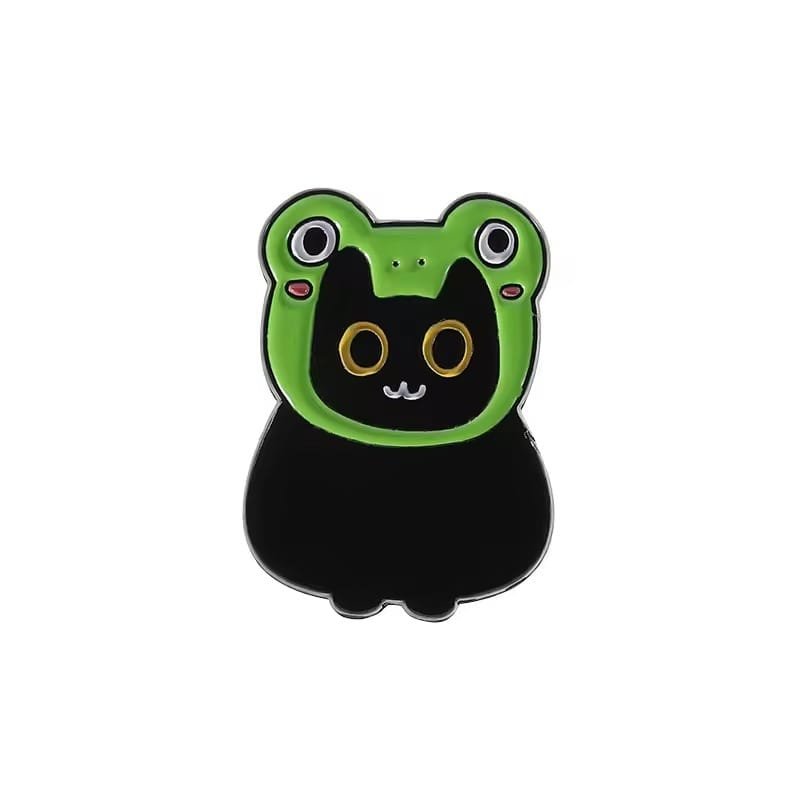 Schwarze Katze Frosch Hut goblincore Emaille Pin ästhetische niedlich Pin