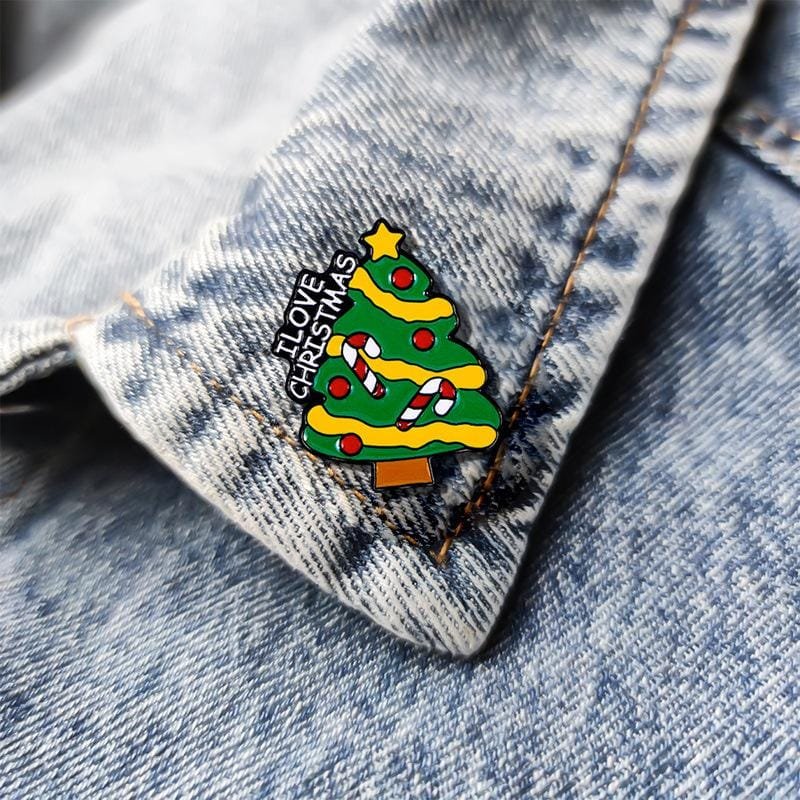 Kalėdinė eglutė užrašas I Love Christmas saldainių lazdelės festive emalio segtukas pin