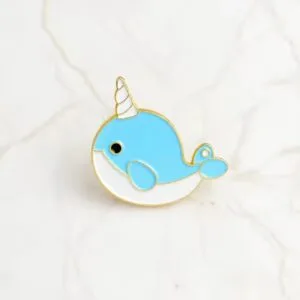 Zilais narvals emaljas piespraude cute vaļu cute pin dzīvnieku broša