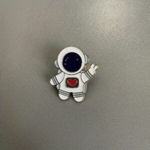 Animated astronaut enamel pin peace sign with heart - high quality brooch