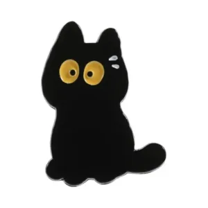 Black cat surprised big eyes aesthetic enamel pin cute pin