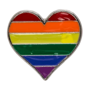 Rainbow Heart Pin – a six-color rainbow heart with a silver frame, made of solid enamel